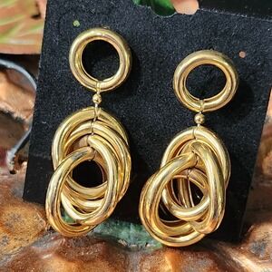 Vintage gold dangle open circle earrings‎